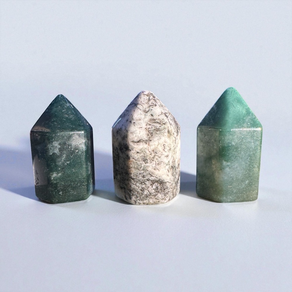 Moss Agate Crystal Tower Point Polished Gemstone Obelisk BOHO